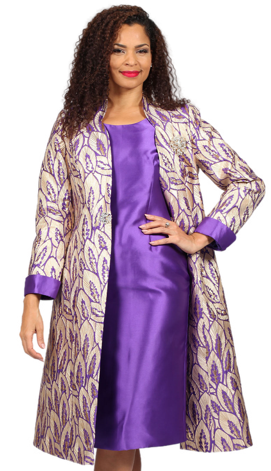 Diana Couture 8610-PUR-CO ( 2pc Jacquard Women Sunday Jacket Dress With Beautiful Pattern Design On Jacket )