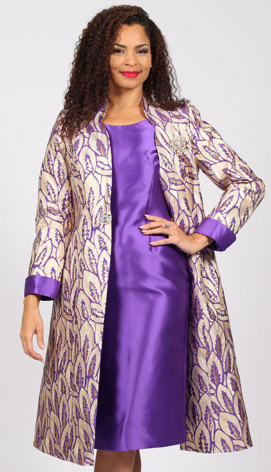 Diana Couture 8610-PUR ( 2pc Jacquard Women Sunday Jacket Dress With Beautiful Pattern Design On Jacket )