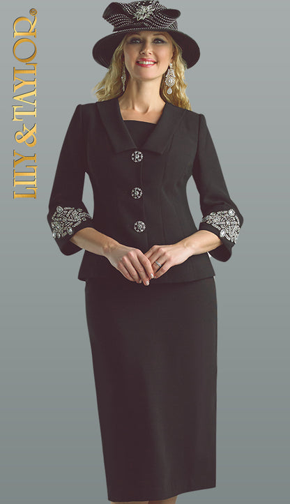 Lily And Taylor 4590-BLK-QS Church Suit