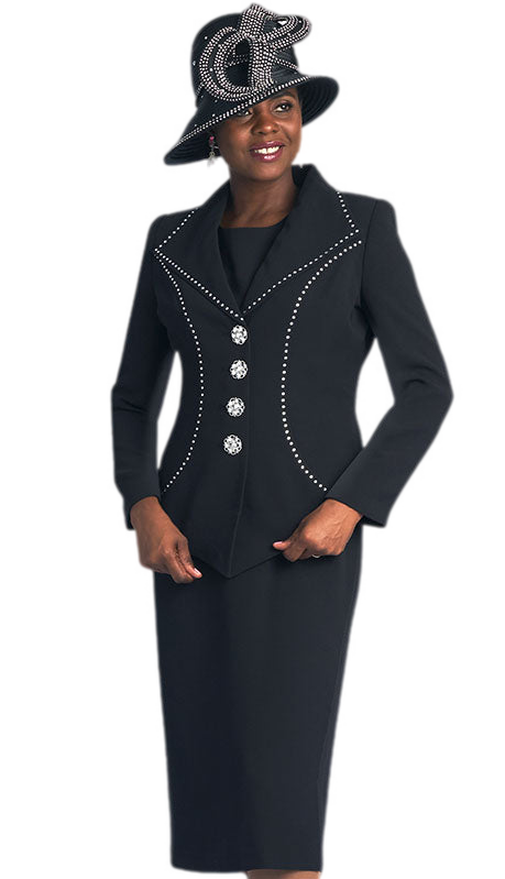 Lily And Taylor 4724-BLK-H Church Suit-Hat