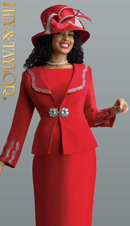 Lily And Taylor 4594-RED-QS Church Suit