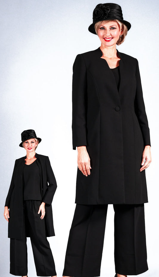 Giovanna S0753-BLK-H Ladies Church Pant Suit-Hat