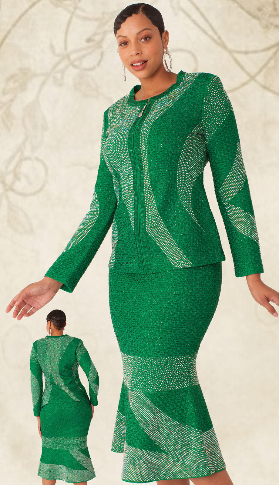 Liorah 7312-EMR Knit Skirt Church Suit