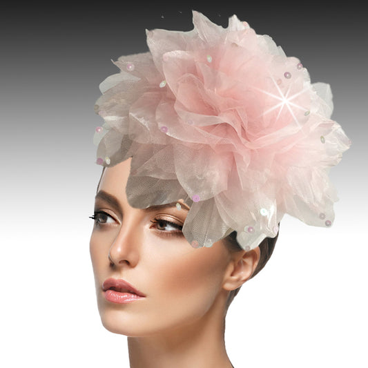 FA1705- IAN FASCINATOR-P ( Headband fascinator with oversized shimmer organza and tulle flower )