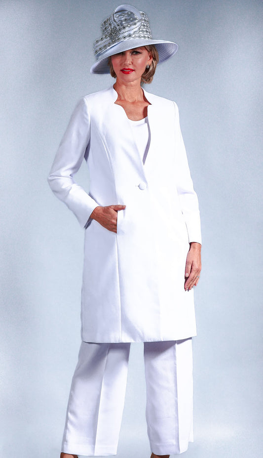 Giovanna S0753-WHT-H Ladies Church Pant Suit-Hat