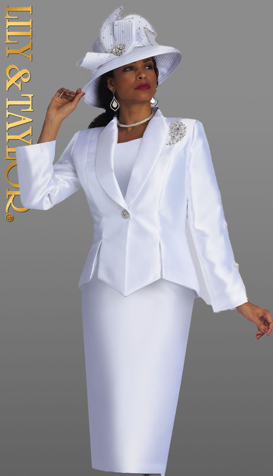 Lily And Taylor 4514-WHT-QS Ladies Church Suit