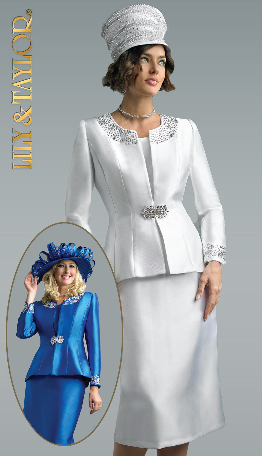 Lily And Taylor 3800-WHT Church Suit - Hat