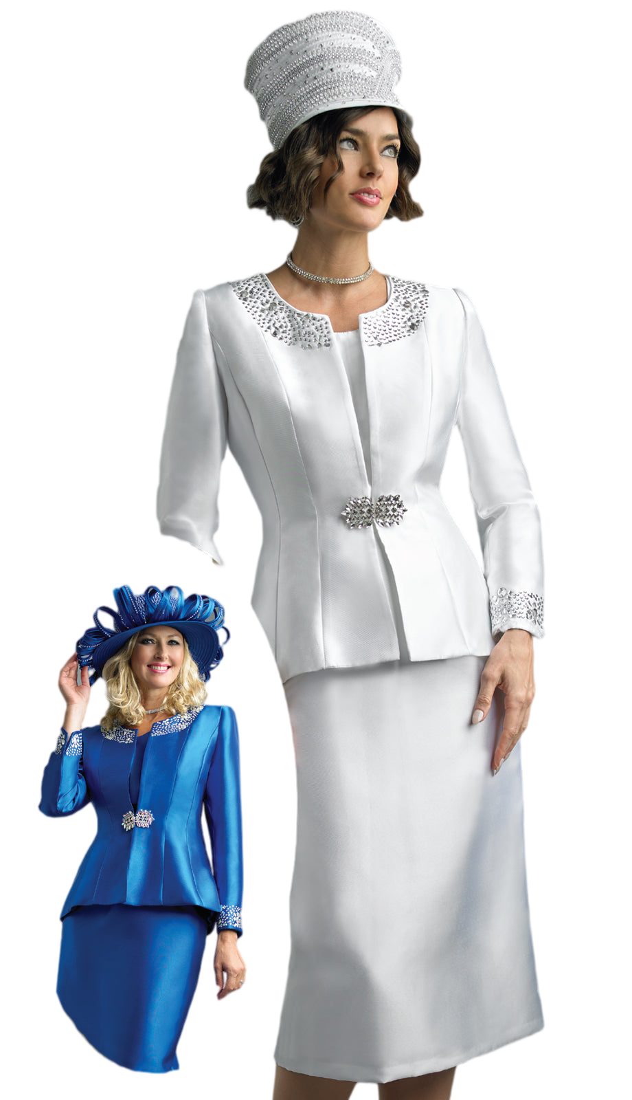 Lily And Taylor 3800-WHT Church Suit - Hat