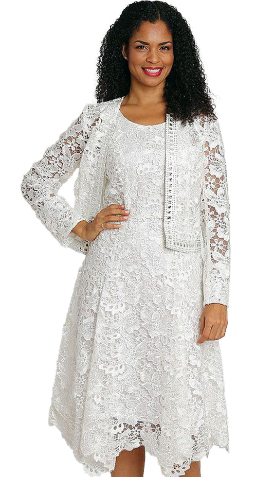 Diana Couture 8190-OFW-CO ( 2pc Lace Jacket Dress With Large Squared Rhinestones )