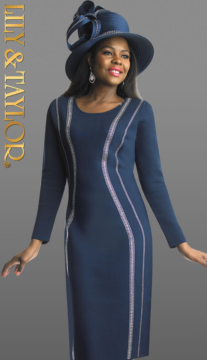 Lily and Taylor 797-NVY Knit Church Dress