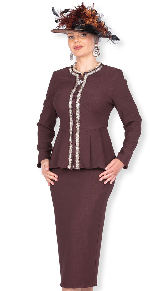 Elite Champagne Knit 5958-BRN-QS Church Suit for Women