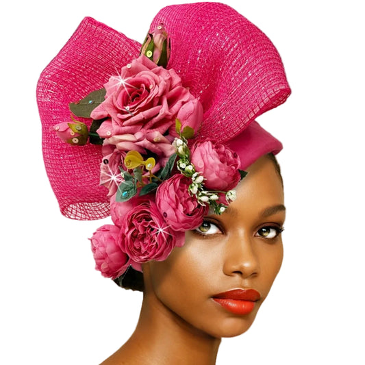 3357-FU CASCADE Church Hat-Fuchsia