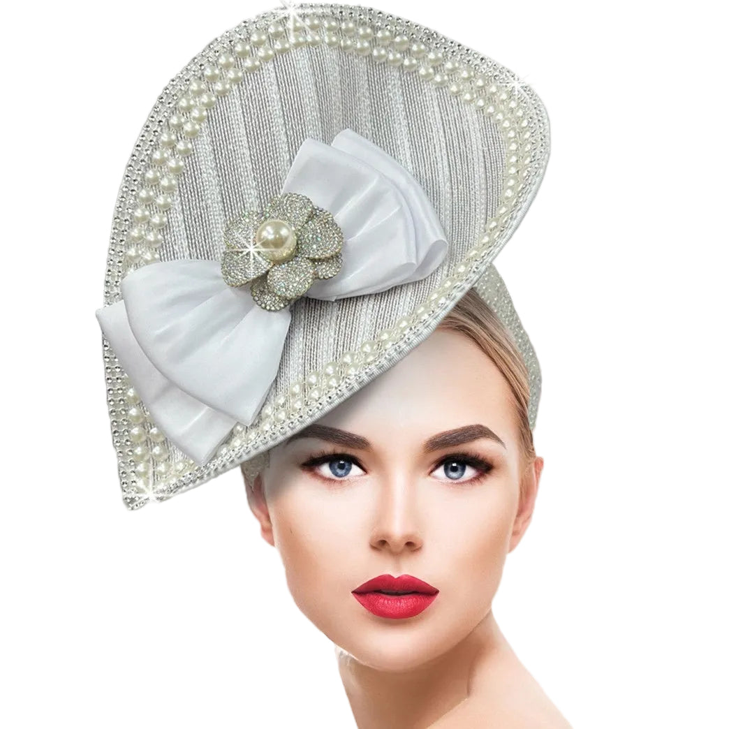 FA3422B Marguerite-White Pearl Church Fascinator