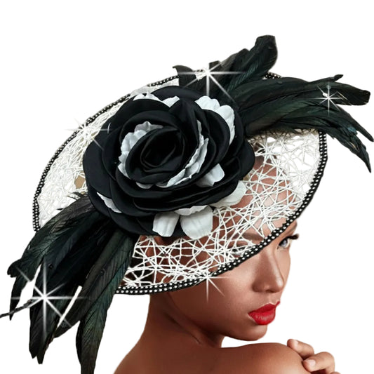 FA3472 ROSEWOOD-WHT-BLK Church Fascinator
