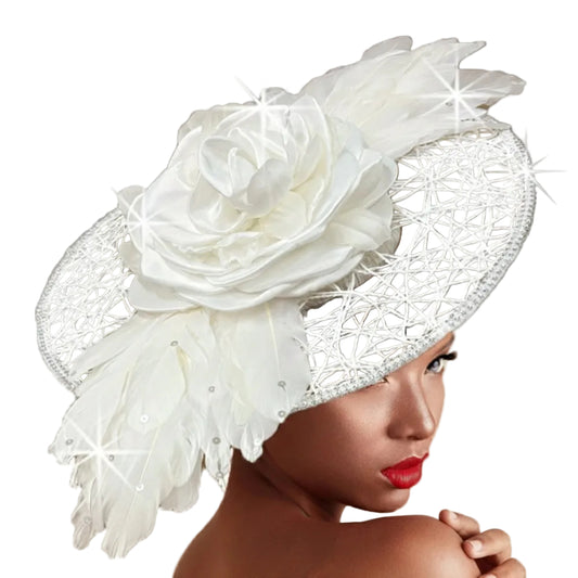 FA3472 Rosewood-White Church Fascinator