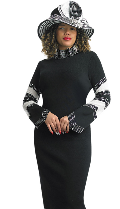 Lily and Taylor 799-BLK Knit Church Dress