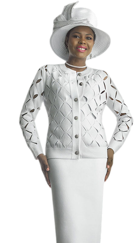 Lily And Taylor 800-WHT Church Suit-Hat