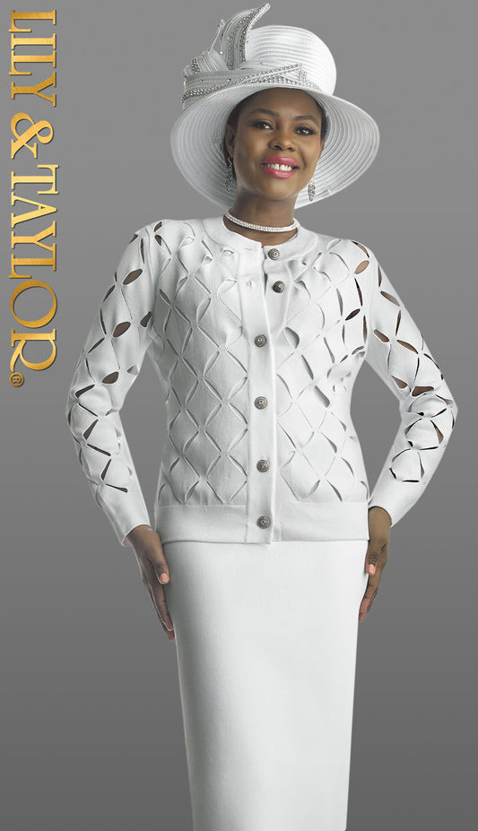 Lily And Taylor 800-WHT-QS Church Suit