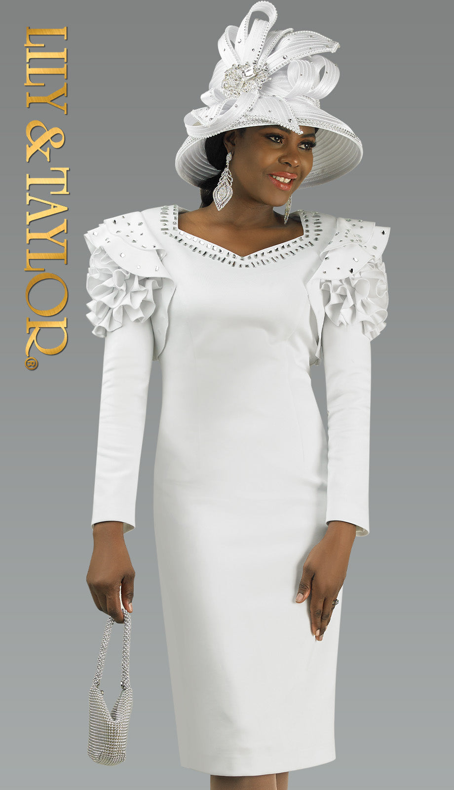 Lily And Taylor 4903-WHT Knit Church Dress Church Dress