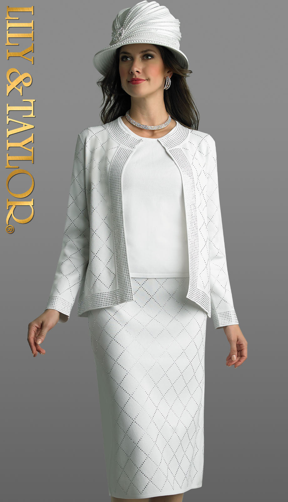 Lily And Taylor 793-WHT Church Suit-Hat