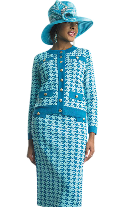 Lily And Taylor 802-TUR Knit Church Suit-Hat