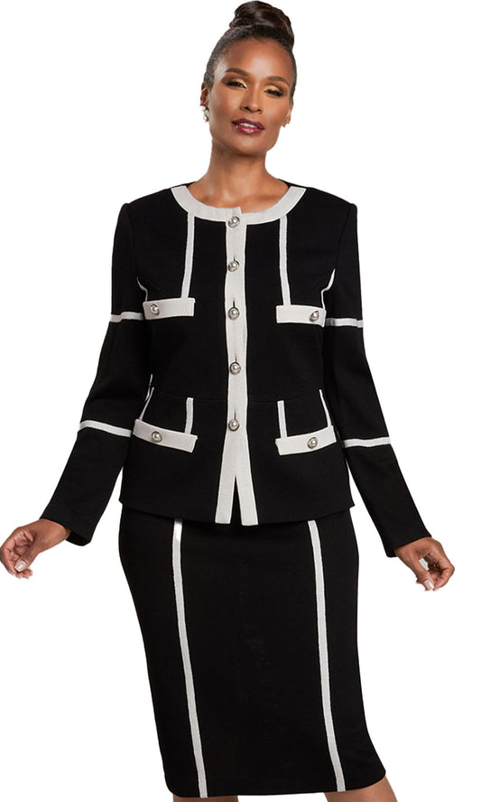 Donna Vinci Knit 13342-QS ( 2pc Exclusive Knit Ladies Sunday Suit With Off White Highlights )