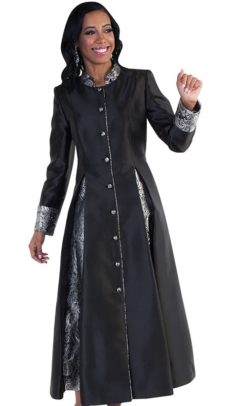Tally Taylor 4544-BS-CO ( 1pc Silk Look Womens Cassock Robe For Church With Rhinestone Buttons And Two Tone Pleats )
