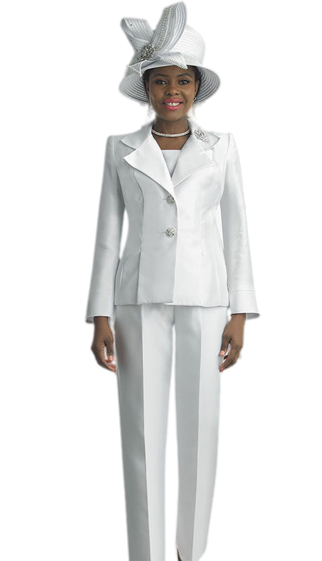 Lily And Taylor 2667-WHT Ladies Pant Suit-Hat