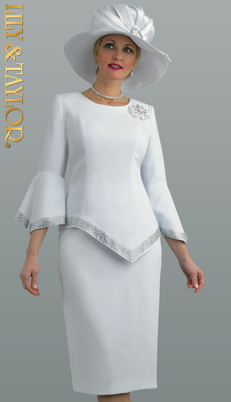 Lily And Taylor 4471-WHT Church Suit For Women-Hat