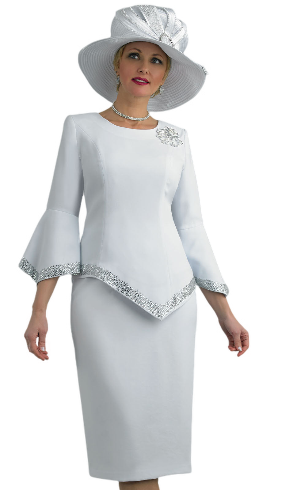 Lily And Taylor 4471-WHT Church Suit For Women-Hat