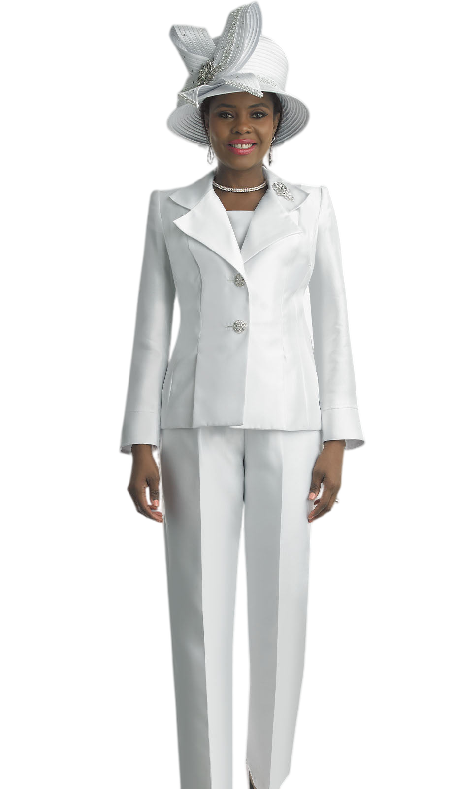 Lily And Taylor 2667-WHT-QS Ladies Pant Suit