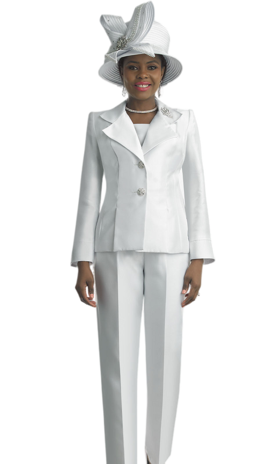 Lily And Taylor 2667-WHT-QS Ladies Pant Suit
