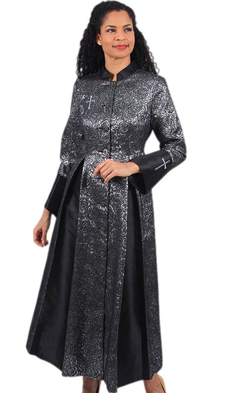 Diana Couture 8599-SLV-CO ( 1pc Silk Women Sunday Robe For Church With Cross Embroidery On Sleeves )