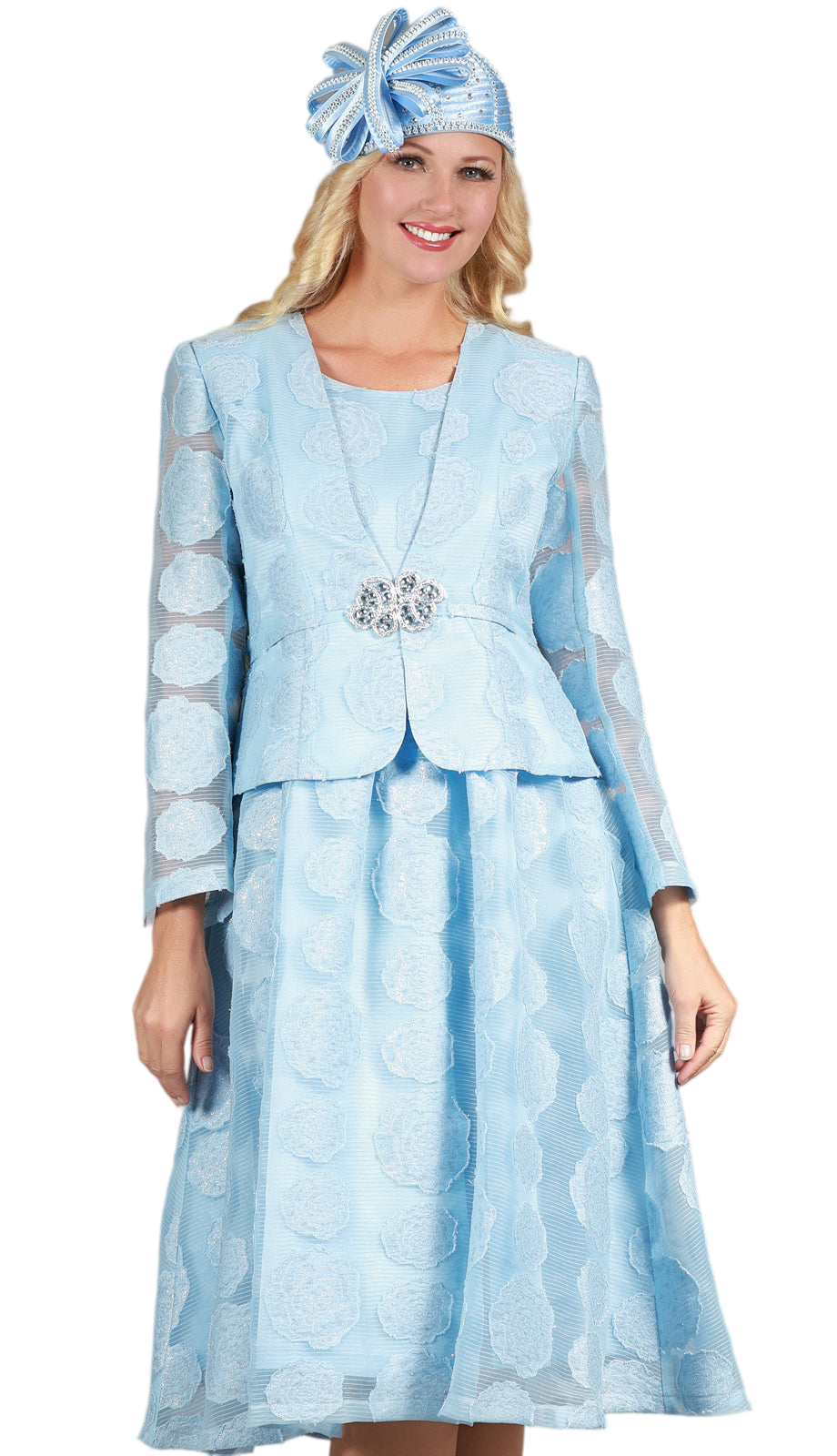 Giovanna D1345-ICE Ladies Church Jacket Dress Ice Blue / 20W