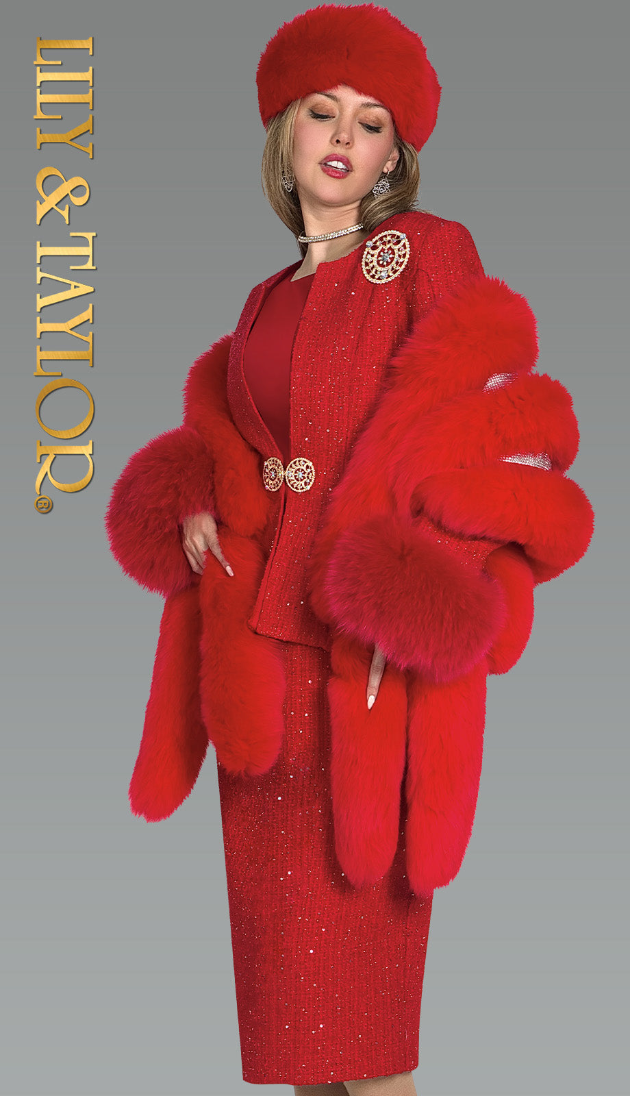 Lily And Taylor 5085-RED Church Suit