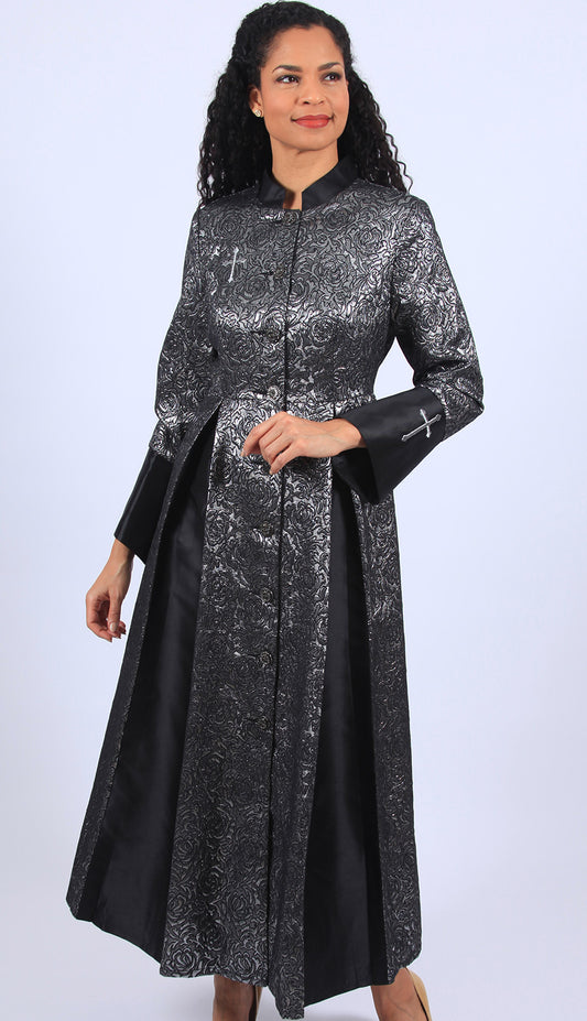 Diana Couture 8599-SLV-CO ( 1pc Silk Women Sunday Robe For Church With Cross Embroidery On Sleeves )