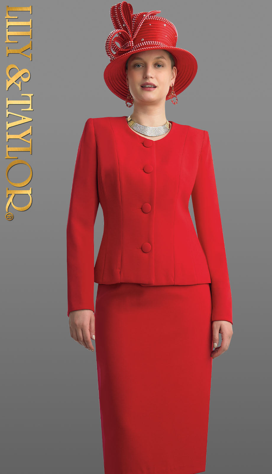 Lily And Taylor 2920-RED-H Church Suit-Hat