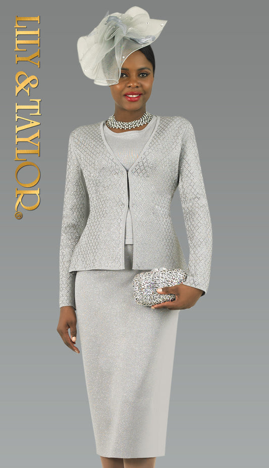 Lily And Taylor 808-SLV-QS Church Suit
