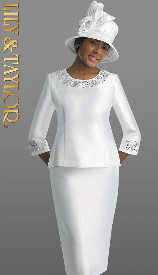 Lily And Taylor 3219-WHT-QS Church Suit