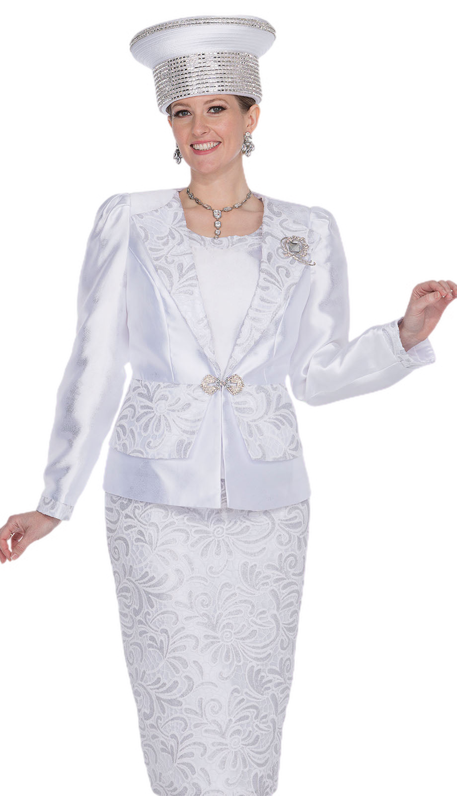 Champagne Italy 5911-WHT Church Suit-Hat