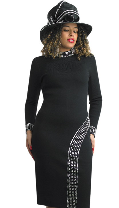 Lily and Taylor 605-BLK Knit Church Dress