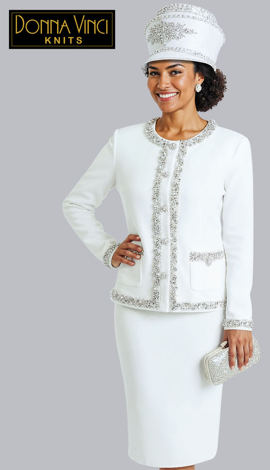 Donna Vinci 13458-WHT-QS Church Suit