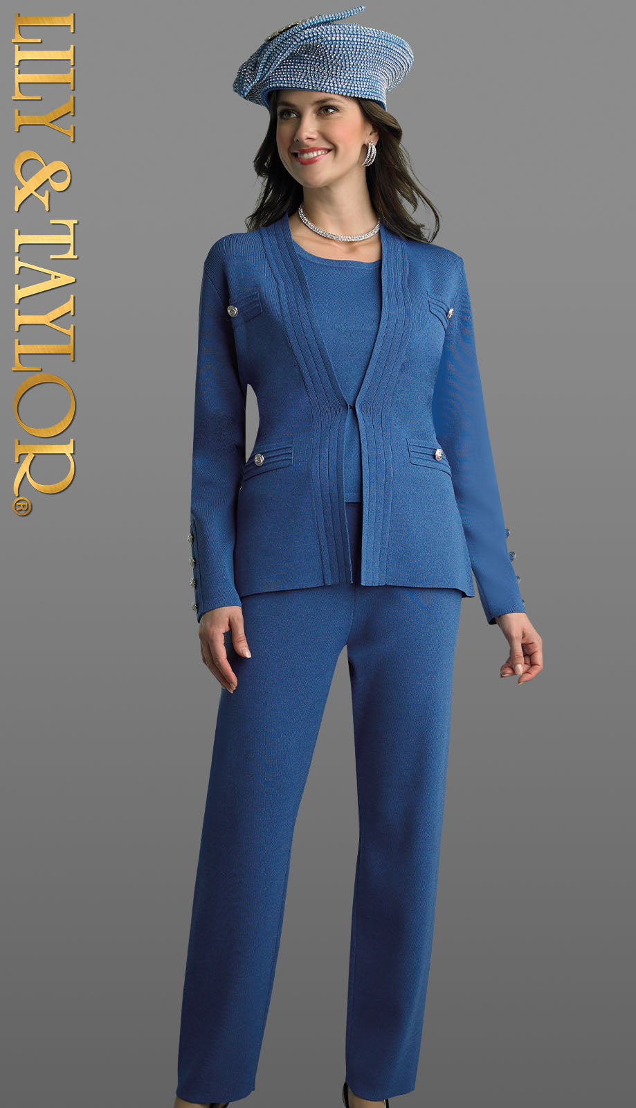 Lily And Taylor 780-NVY-QS Ladies Church Pant Suit
