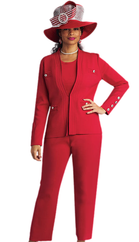 Lily And Taylor 780-RED-H Ladies Church Pant Suit-Hat