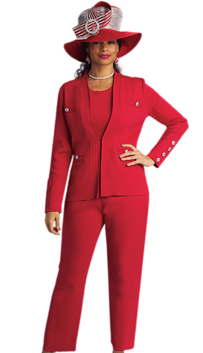 Lily And Taylor 780-RED-H Ladies Church Pant Suit-Hat