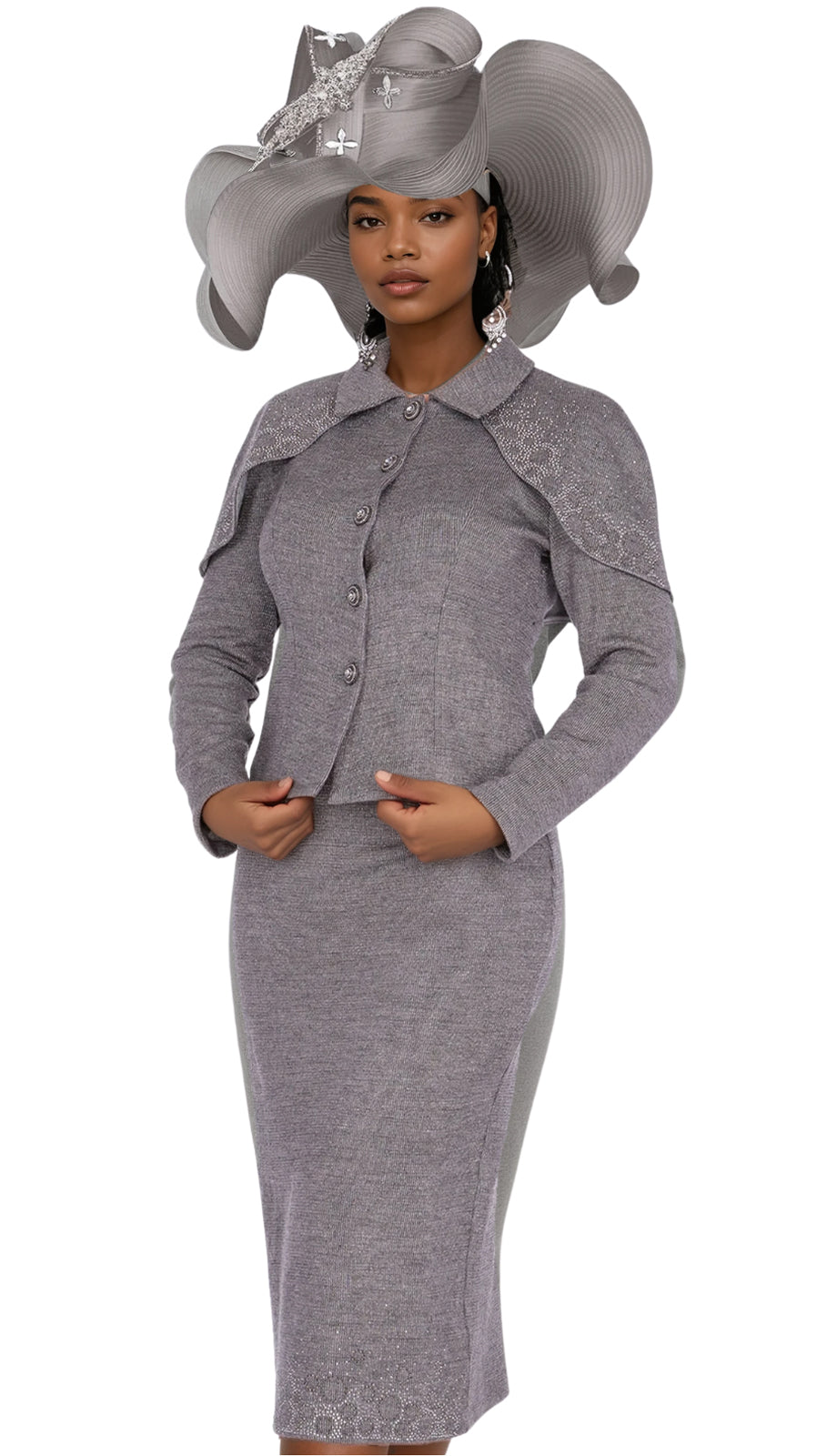 Elite Champagne Knit 5955-SIL-QS Church Suit for Women Silver Grey / 22 Elite Champagne Knit 5955-SIL-QS Church Suit for Women Silver Grey / 22