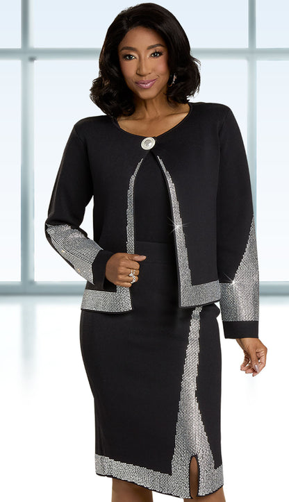 Donna Vinci Knit 13435-BLK-H  Church Suit-Hat