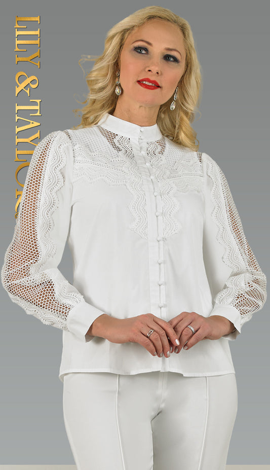 Lily and Taylor S104-WHT Blouse