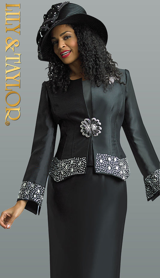 Lily And Taylor 4498-BLK-H Church Suit-Hat