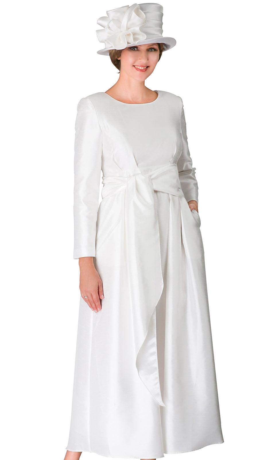 Giovanna D1508-WHT-CO ( 1pc Shantung A-Line Womens Church Dress With Matching Sash )